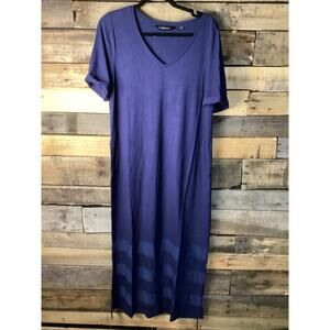 Colleen Lopez Women’s Navy Short Sleeve Maxi Dress With Pockets Size Medium